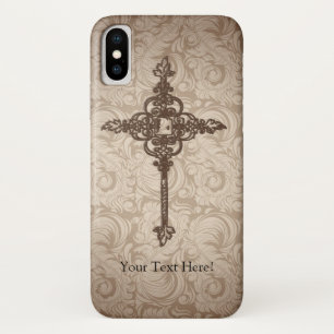 Capa Para iPhone X Fundo cristão da cruz w/Swirl do rolo elegante