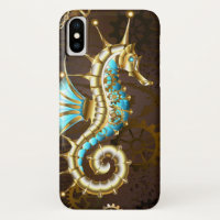Fundo de madeira com cavalo de mar mecânico