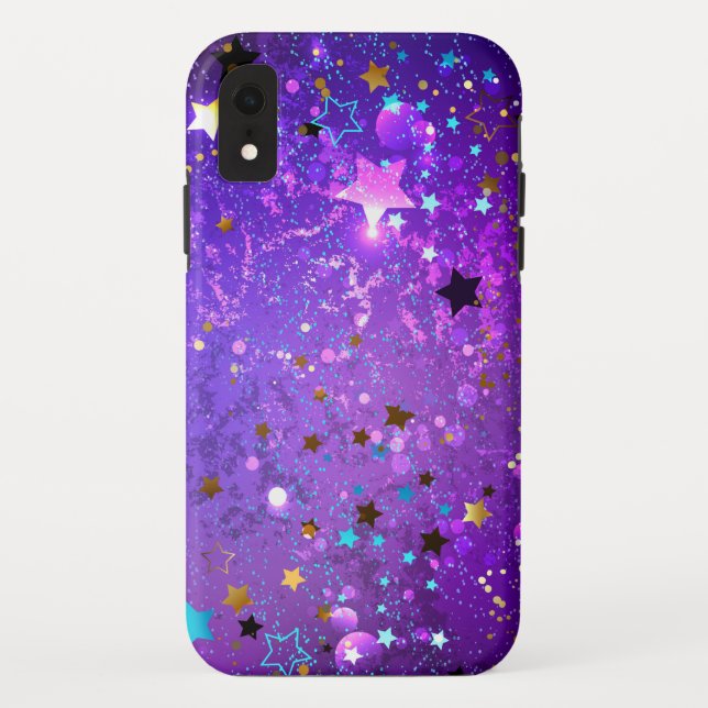 Capa Para iPhone, Case-Mate Fundo de papel alumínio roxo com estrelas (Verso)