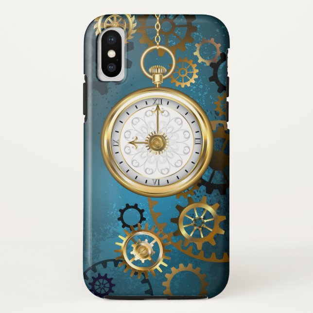 Capa Para iPhone, Case-Mate Fundo de turquesa Steampun com engrenagens (Verso)