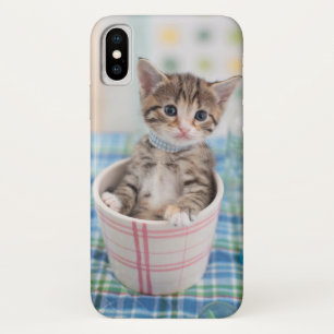 Capa Para iPhone X Gatinho de Munchkin com fita bonito