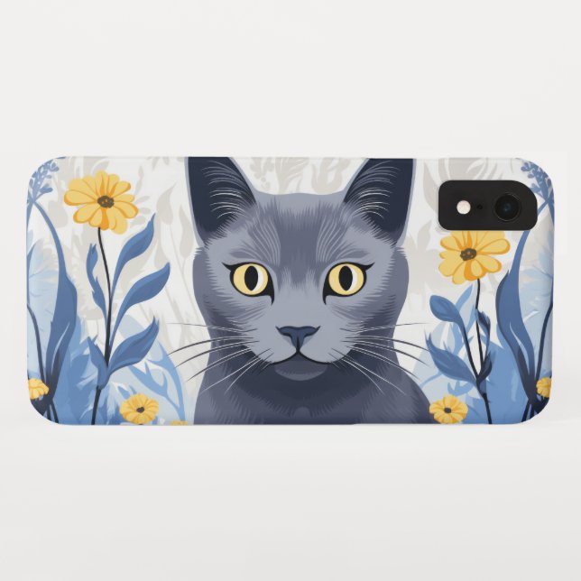 Capa Para iPhone, Case-Mate Gato Azul Russo Flores Amarelas (Verso (Horizontal))