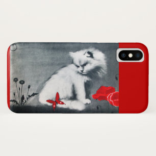 CAPA PARA iPhone X GATO BRANCO COM MANTEIGA VERMELHA