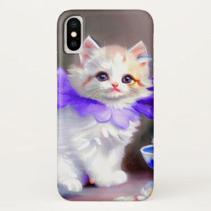 Capa Para iPhone Da Case-Mate Gato branco com pintura de colarinho de flores rox