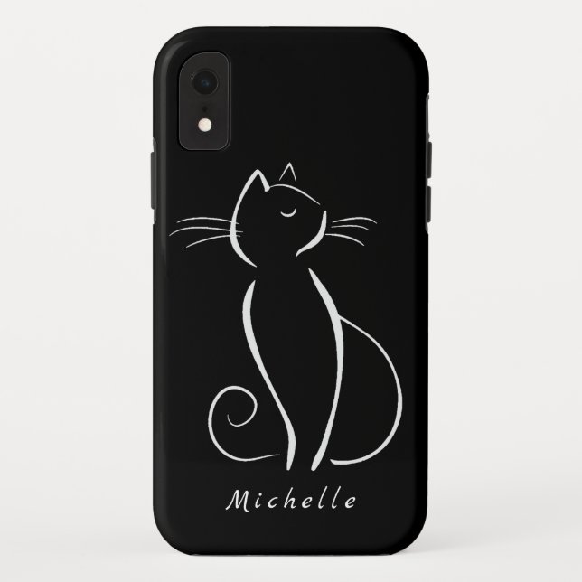Capa Para iPhone, Case-Mate Gato Branco Minimizado em Preto Nome Adicionar (Verso)