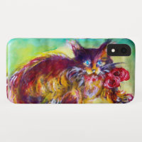 GATO COM BORRACHA VERMELHA E FLORES