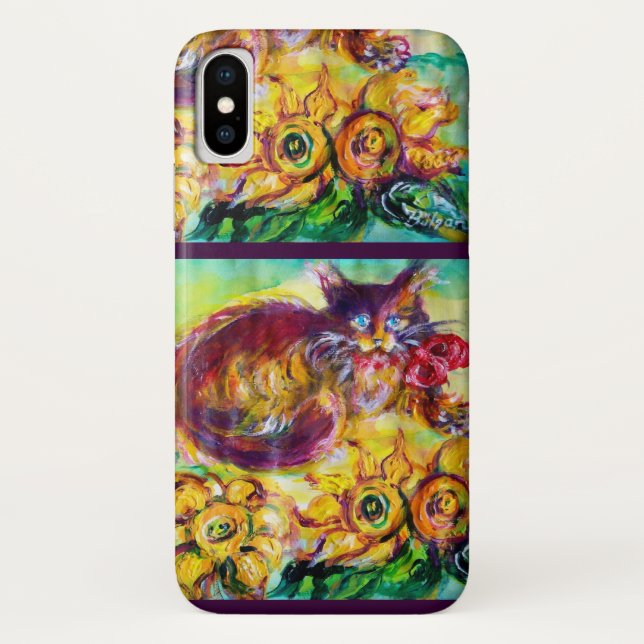 CAPA PARA iPhone, Case-Mate  GATO COM BORRACHA VERMELHA E FLORES (Verso)