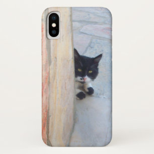 CAPA PARA iPhone X GATO DETECTIVO ATRÁS DA PAREDE DA PEDRA