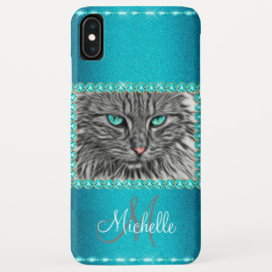 Capa Para iPhone Da Case-Mate Gato Metálico Turquesa, Rinoestonas Personalizada