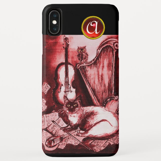 CAPA PARA iPhone, Case-Mate  GATO MUSICAL COM MOLA EM MONOGRAMA DE RUBY VERMELH (Verso)
