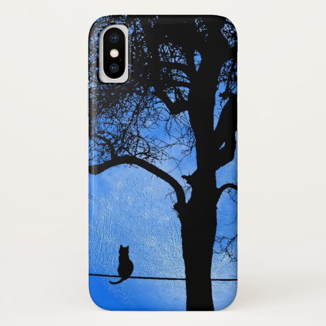 Capa Para iPhone, Case-Mate Gato numa Lua Azul Fio (Verso)