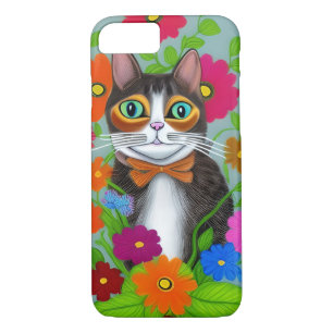 Capa iPhone 8/7 Gatos e flores de Whimsical de Arte Folhosa