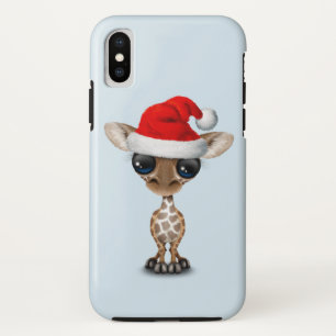 Capa Para iPhone Da Case-Mate Girafa do bebê que veste um chapéu do papai noel