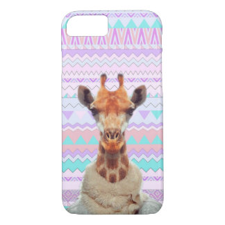 Capa iPhone 8/7 Girafa engraçado com o tribal asteca Pastel