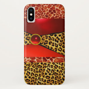 CAPA PARA iPhone X  GIRAFFE LEOPARD SKIN RED RUBY GEMSTONE IMPRESSO