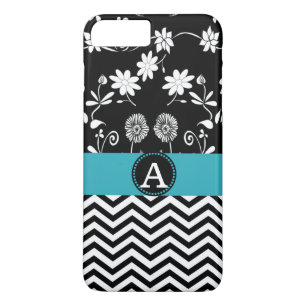 Capa Para iPhone Da Case-Mate Girly Aqua Black & White Chevron Nome do Monograma