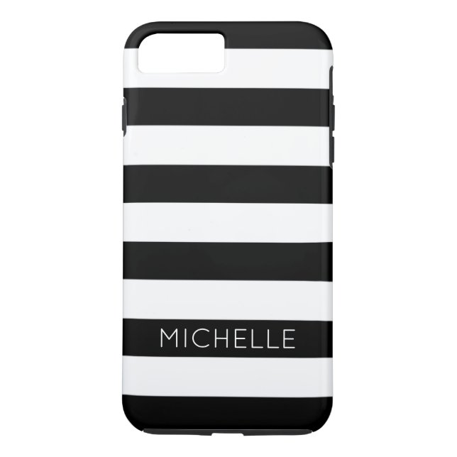 Capa Para iPhone, Case-Mate Girly Black White Stripes Nome Personalizado Monog (Verso)