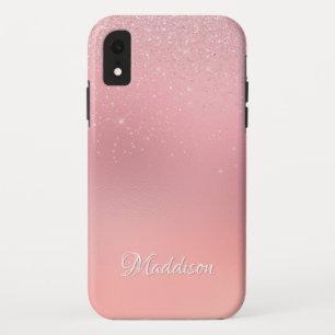 Capa Para iPhone Da Case-Mate Girly Blush Pink Silver Glitter Nome Personalizado