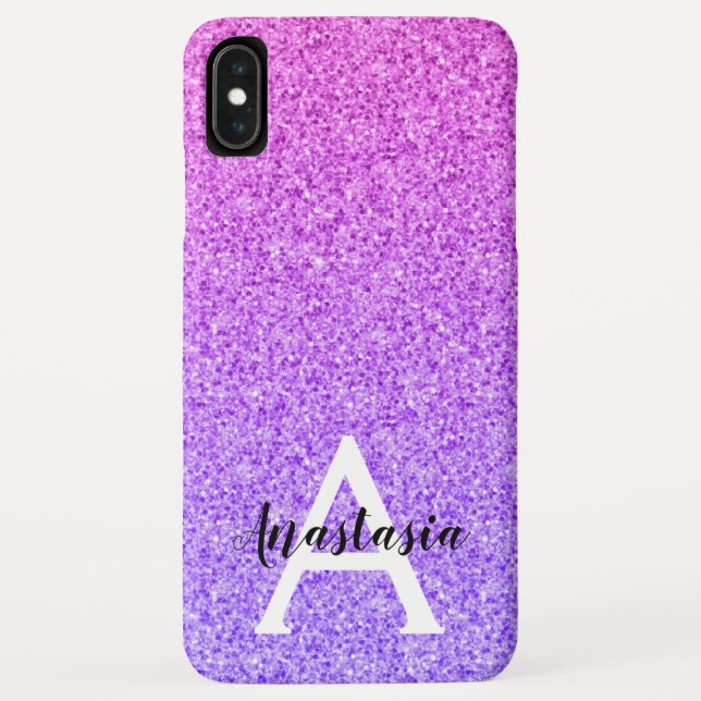Capa Para iPhone, Case-Mate Girly Glam Ombre Purple Glitter Sparkles Monograma (Verso)
