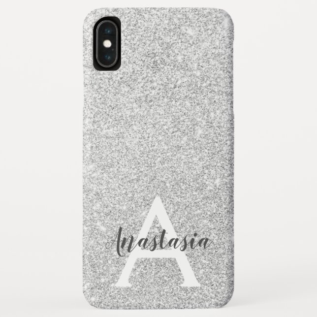 Capa Para iPhone, Case-Mate Girly Glam Silver Glitter Sparkles Nome do Monogra (Verso)