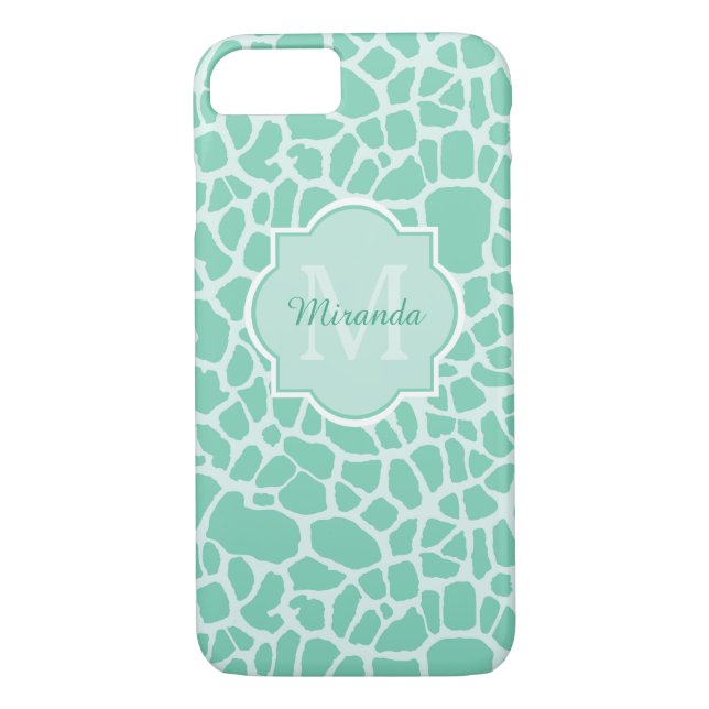 Capa Para iPhone, Case-Mate Girly Neo Mint Green Giraffe Impressão Monograma (Verso)