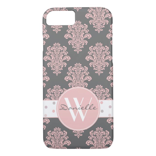 Capa Para iPhone, Case-Mate Girly Pink Damask Monograma (Verso)