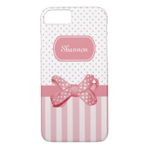 Capa Para iPhone Da Case-Mate Girly Pink Stripes Bolinhas Bonito Arco Com Nome