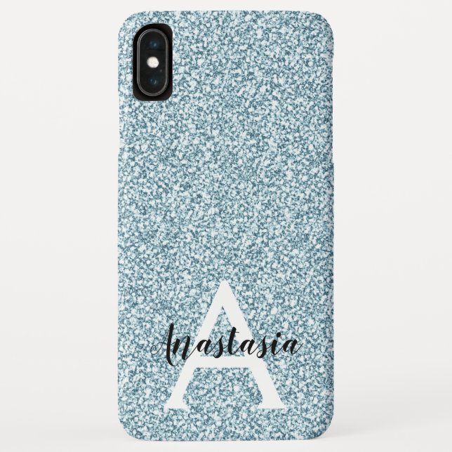 Capa Para iPhone, Case-Mate Glam Azul Prateado Brilho Faíscas Monograma Nome (Verso)