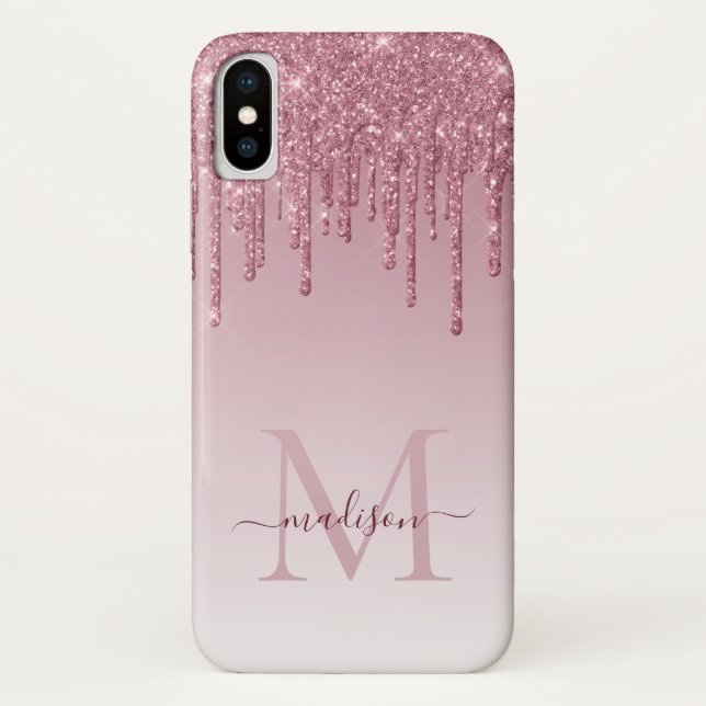 Capa Para iPhone, Case-Mate Glam Blush Rosa Rosa Rosa Dourado Monograma com br (Verso)