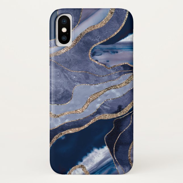 Capa Para iPhone, Case-Mate Glama Dourado de Agitação Marble Azul #1  (Verso)