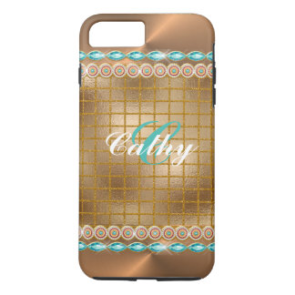 Capa iPhone 8 Plus/7 Plus Glitter Chevron Dourado com rochas