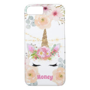 Capa iPhone 8/7 Glitter Dourado Rosa Unicorn Roda Rostos Raparigas