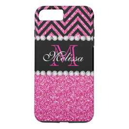 Capa Para iPhone Da Case-Mate Glitter Preto, Cor-de-Rosa, Monograma, Girly