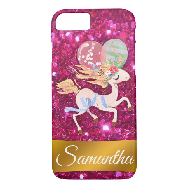 Capa Para iPhone, Case-Mate Glitter Rosa Personalizado e Unicórnio (Verso)