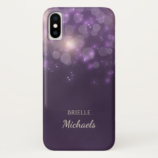 Capa Para iPhone, Case-Mate Glitter Roxo Elegante Esmaga Com Nome (Verso)
