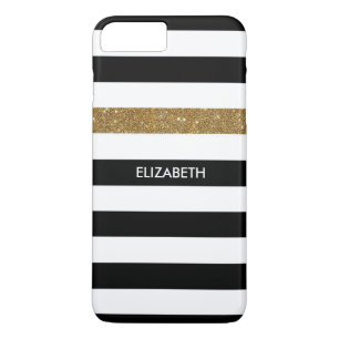 Capa iPhone 8 Plus/7 Plus Glitz e nome Dourados de FAUX em Black Stripes Mod