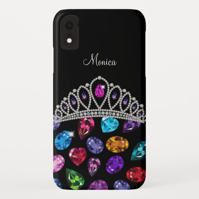 Capa Para iPhone, Case-Mate Glitzy Rhinestone Jewels Queen Crown Monograma (Verso)