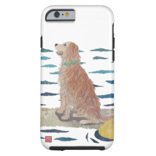 Capa Tough Para iPhone 6 Golden retriever, cão da praia, o conselho de pá