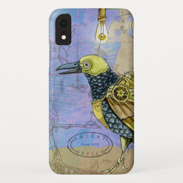 Capa Para iPhone, Case-Mate Grunge Steampunk Desenho da ave Mecânica (Verso)