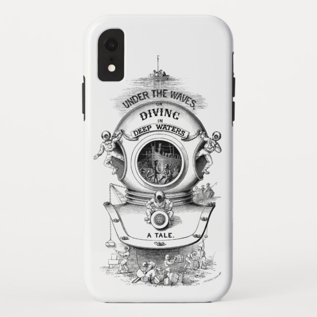 Capa Para iPhone, Case-Mate Hélio de mergulho antigo branco náutico preto (Verso)