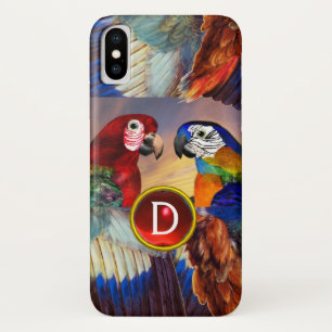 CAPA PARA iPhone X HIPER PARROS/ARA GEMSTONE MONOGRAMA VERMELHA E AZU