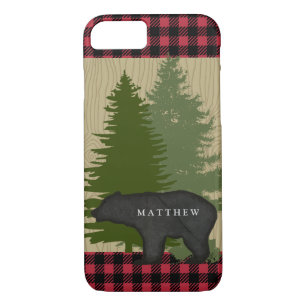 Capa iPhone 8/7 Hunter Woodland Lumberjack Xadrez w Urso de Montan