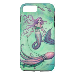 Capa iPhone 8 Plus/7 Plus Ilustração de Arte Fantasia de Sereia e Polvo