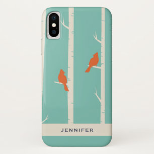 Capa Para iPhone Da Case-Mate Ilustração de Aves Laranja Retroativas em Árvores