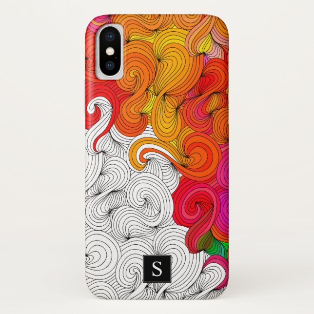 Capa Para iPhone, Case-Mate Ilustração de Dodle Vermelho e Amarelo com Monogra (Verso)
