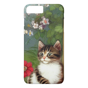 Capa iPhone 8 Plus/7 Plus Ilustração de Gato Vintage com Flores de Mola