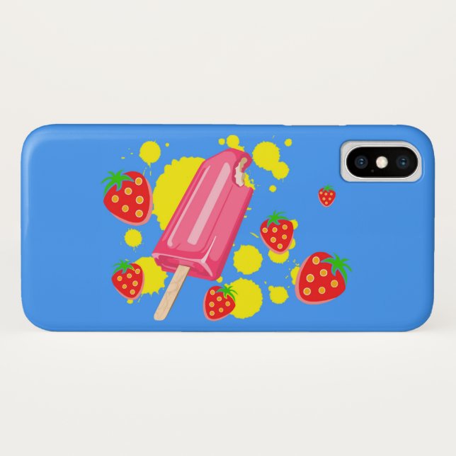 Capa Para iPhone, Case-Mate Ilustração do picolé rosa e morangos (Verso (Horizontal))
