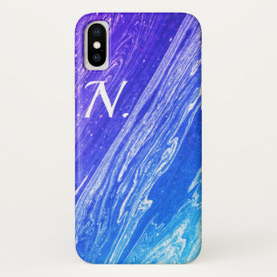 Capa Para iPhone Da Case-Mate Imitação e Monograma de Pedra Polida Marble Azul
