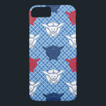 Capa iPhone 8/7 Impressão de coelho japonês, verde, azul e branco<br><div class="desc">Impressão de papel de parede adaptado de um antigo design têxtil japonês - coelhos verdes,  brancos e azuis de Wedgewood num fundo de papel de parede verde médio e claro</div>