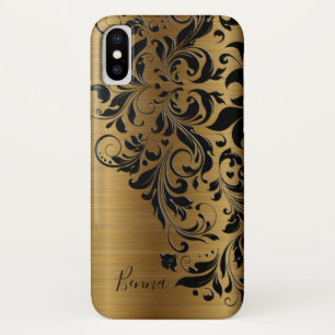 Capa Para iPhone Da Case-Mate Impressão Dourado metálico e rendas florais pretas